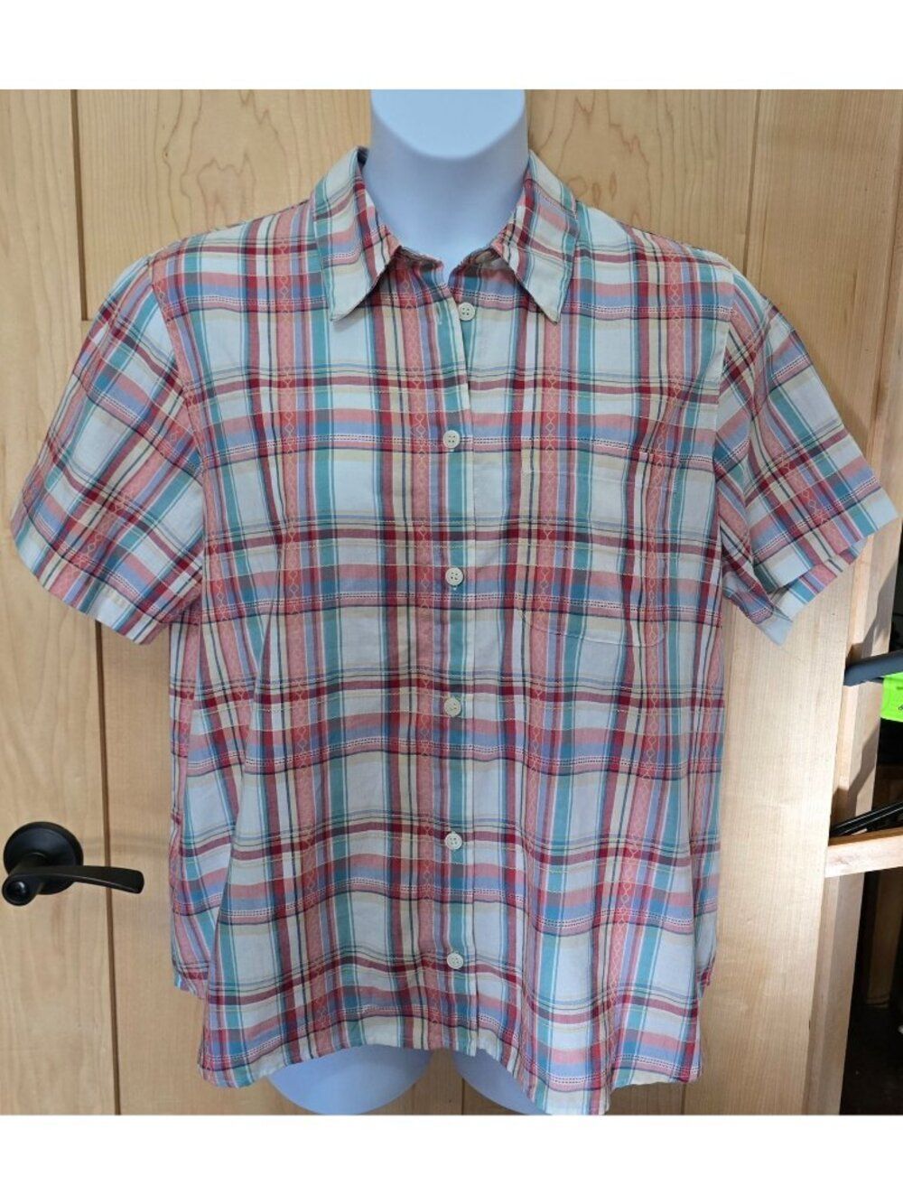 Alfred Dunner Womens Plaid Short Sleeve Button-Up Shirt Size